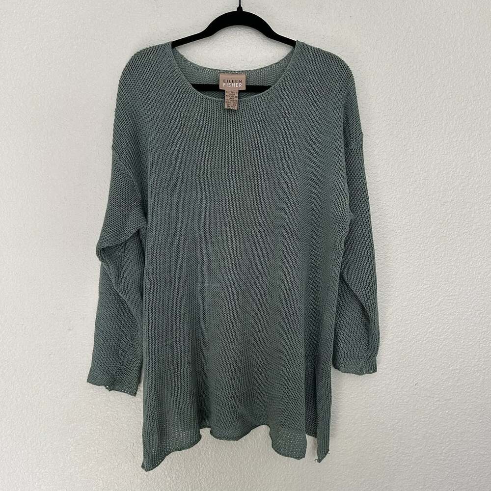 Eileen Fisher 100% Linen Open Knit Sweater Light Weight Pull Over M/L